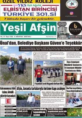 Yeşil Afşin Gazetesi - 05.08.2020 Manşeti