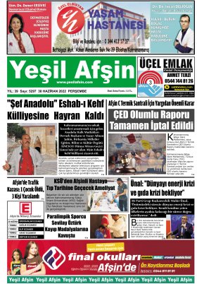 Yeşil Afşin Gazetesi - 30.06.2022 Manşeti
