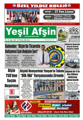Yeşil Afşin Gazetesi - 27.09.2022 Manşeti