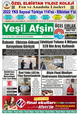 Yeşil Afşin Gazetesi - 04.08.2022 Manşeti