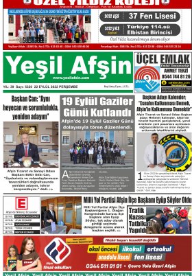 Yeşil Afşin Gazetesi - 22.09.2022 Manşeti